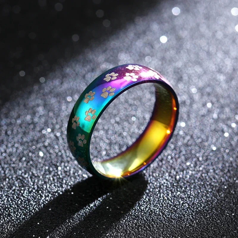 MOREDEAR Rainbow Colorful Ring Titanium Steel Wedding Band Ring Width 6mm Size 7-13 Gift