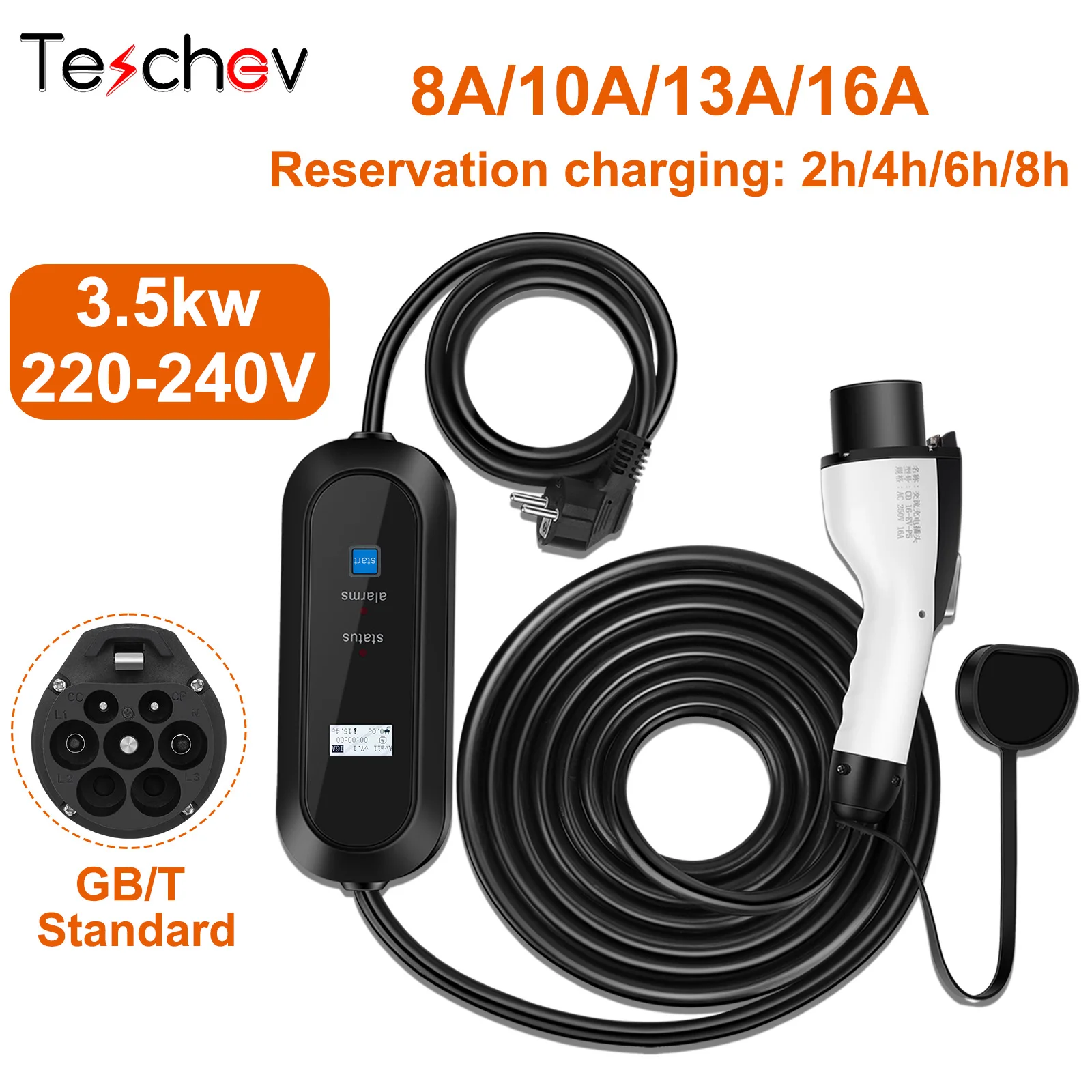 

Teschev New GBT Standard EV Charger EV Charger Cable 8A 10A 13A 16A Adjustable EU Schuko Plug for Electric Vehicle Charging