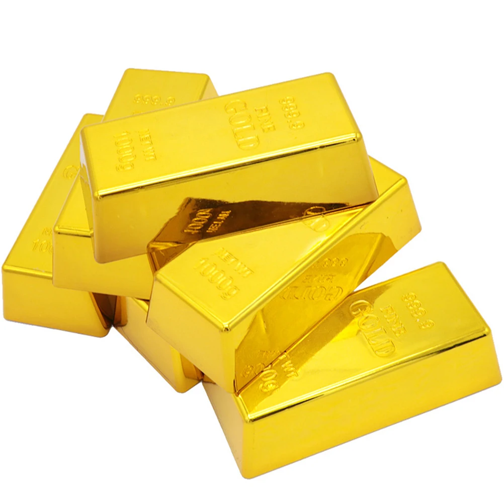 1/6Pcs Plastic Fake Gold Bullion Simulated Golden Brick Fake Glittering Gold Bar Paperweight Door Stop Movie Prop Novelty Gift