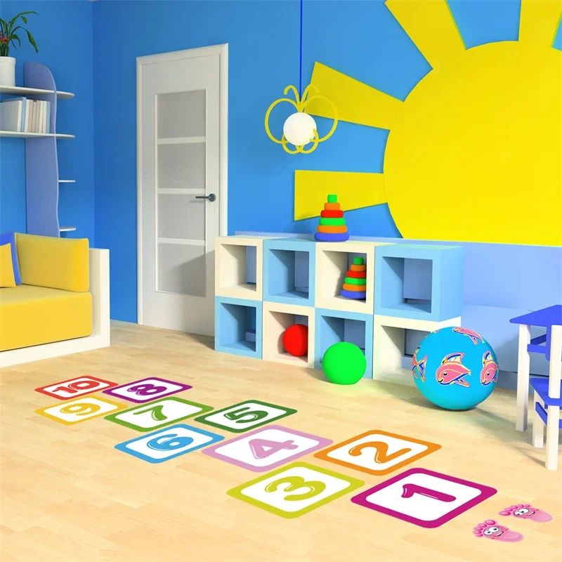 

Cartoon Digital Grid Floor Stickers for Kids Children Game Hopscotch Jump Plaid Number Indoor Playroom Decals Room Home Decor