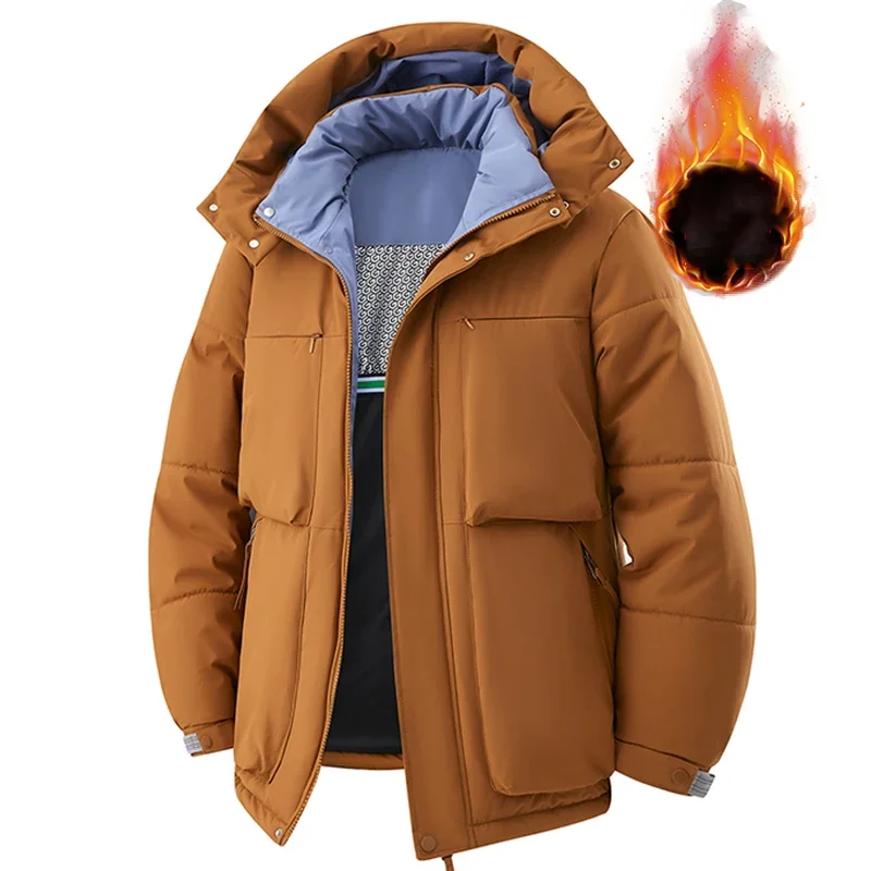 

Зимняя мужская ветрозащитная повседневная куртка-пуховик, мужская утепленная уличная съемная шапка, мужская свободная парка с несколькими карманами, ветровка 8XL
