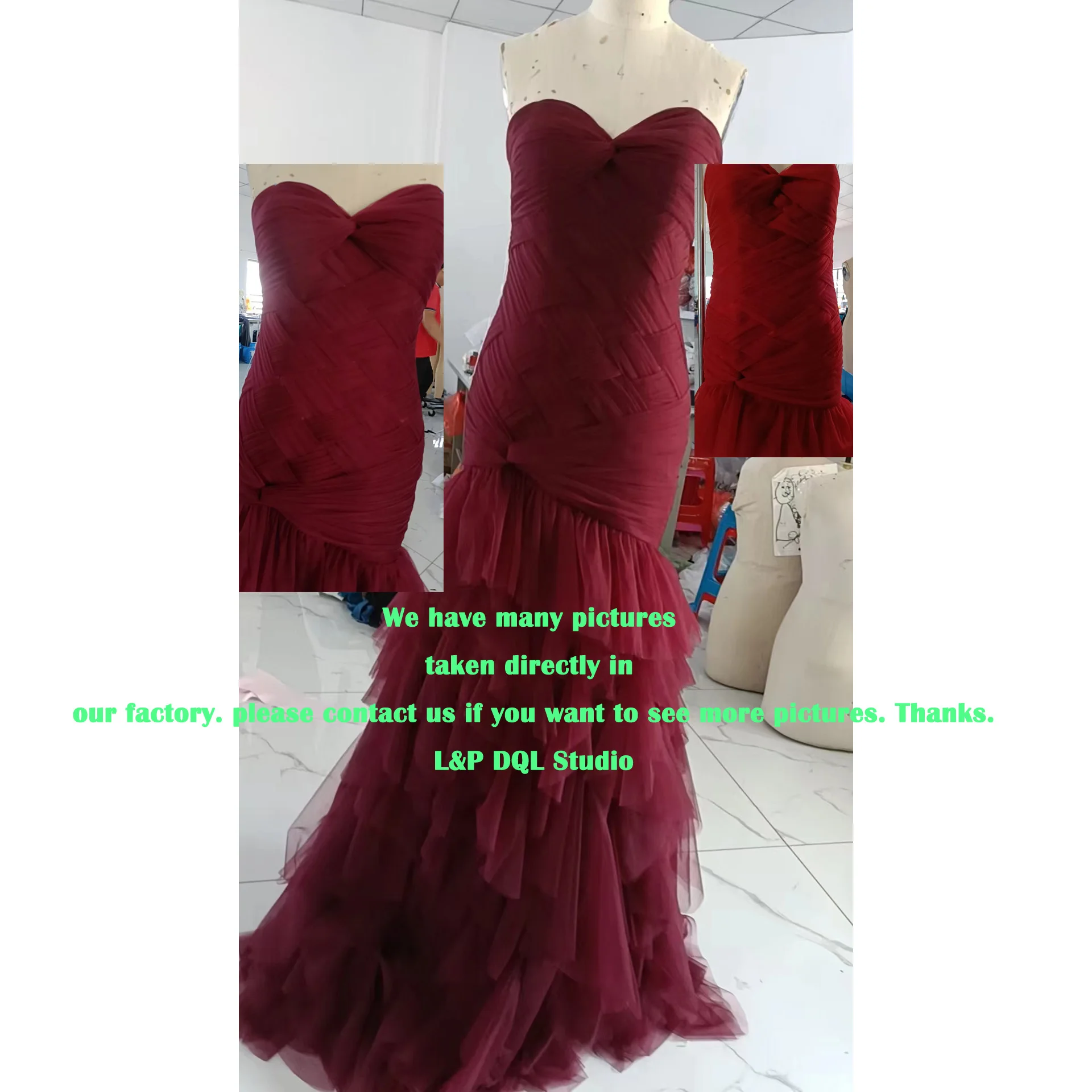 Mermaid Evening Dress ( Send with a Wrap) Strapless Pleats Tulle Long Prom Gowns Sweep train Real Pictures Accept Custom Made