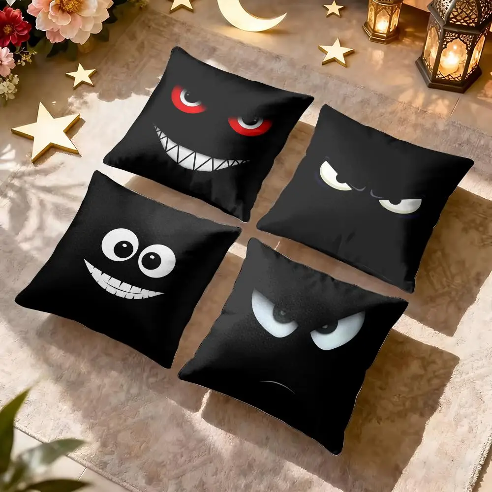Cartoon Spooky Face Cushion Cover Soft Short Plush Pillow Cover Smooth Cozy Texture Aesthetic Cushion Case Home Decor
