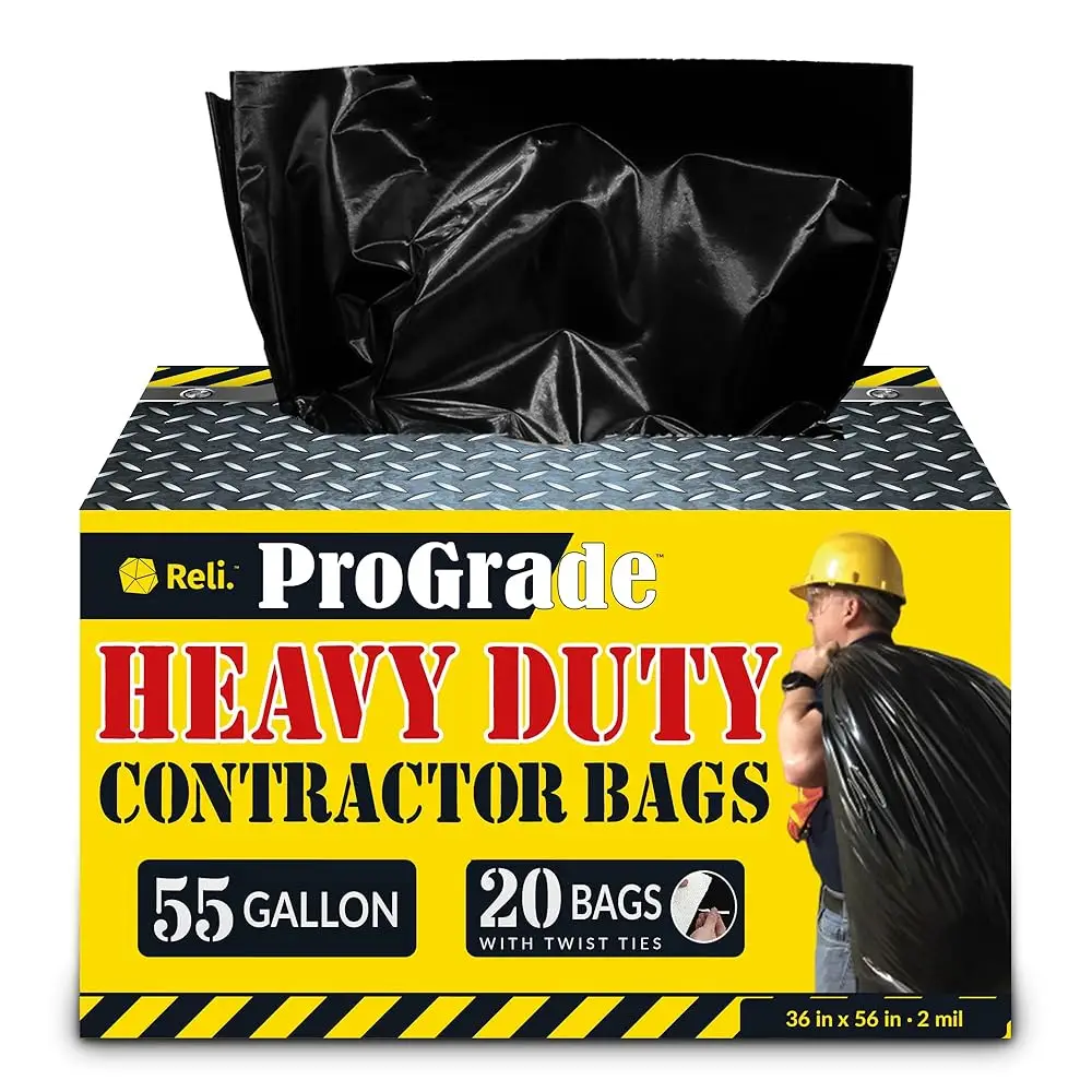 

Contractor Garbage Bags 55 Gallon | 20 Trash Bags | Heavy Duty | Bla Ctor
