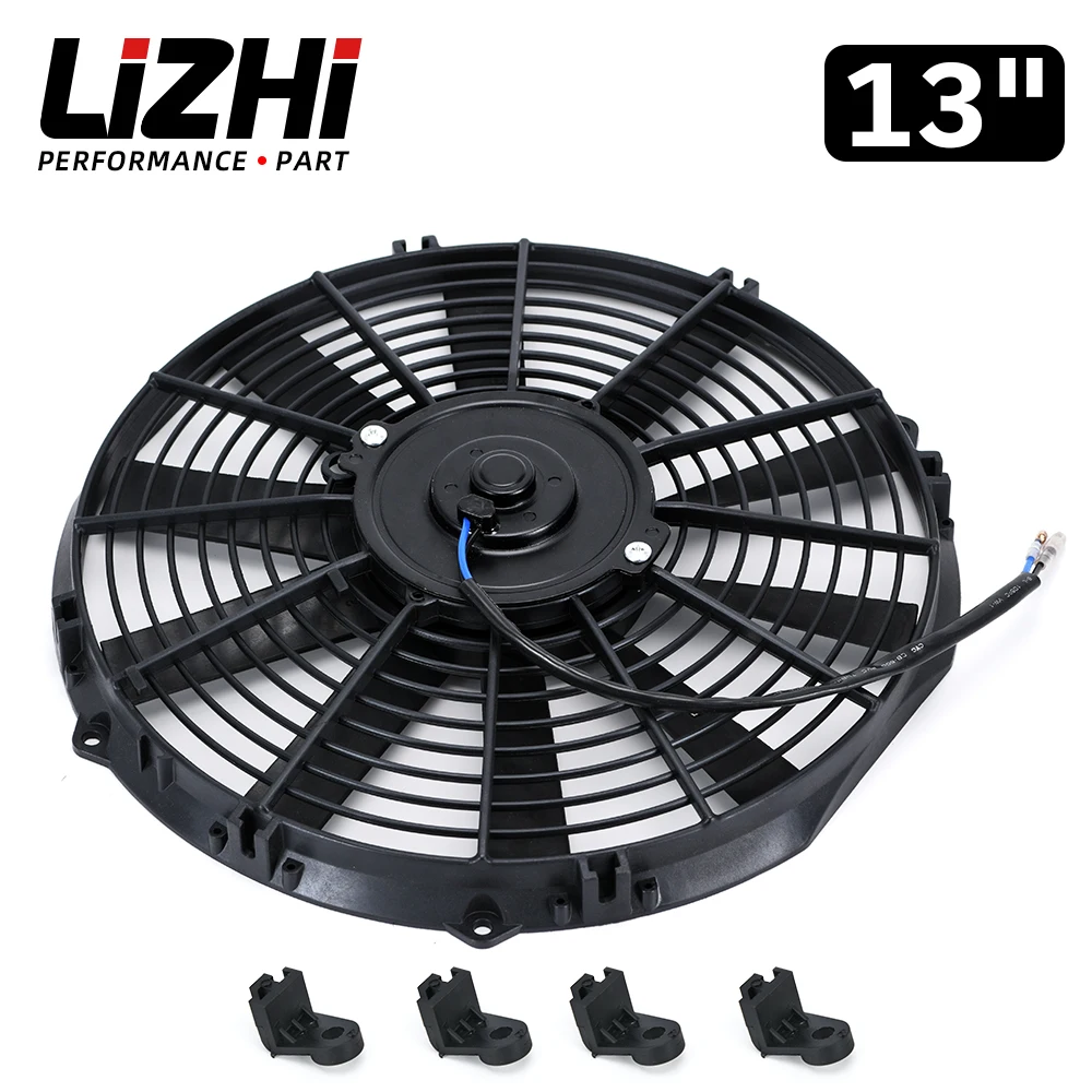 LIZHI - 13 Inch Universal 12V 80W Slim Reversible Electric Radiator AUTO FAN Push Pull With mounting kit Type I 13