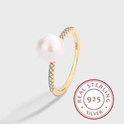 Fashion Classic Authentic S925 Silver 14K Gold Small Light Bulb Pearl Micro-inlaid Versatile Ring Ring