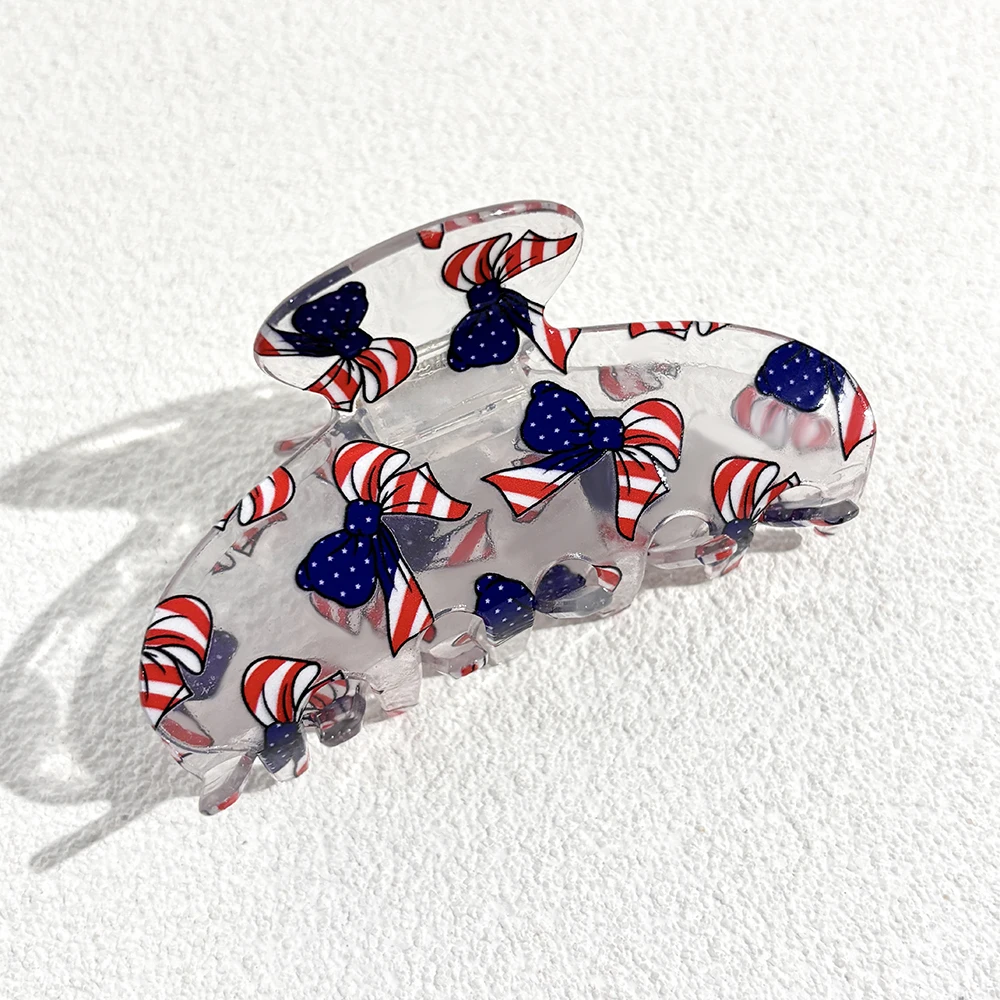 

Transparent American Flag Bowknot Hair Clip Claw For Women Girls Elegant Ponytail Geometric Hairpin Hair Accessories Tool Gifts