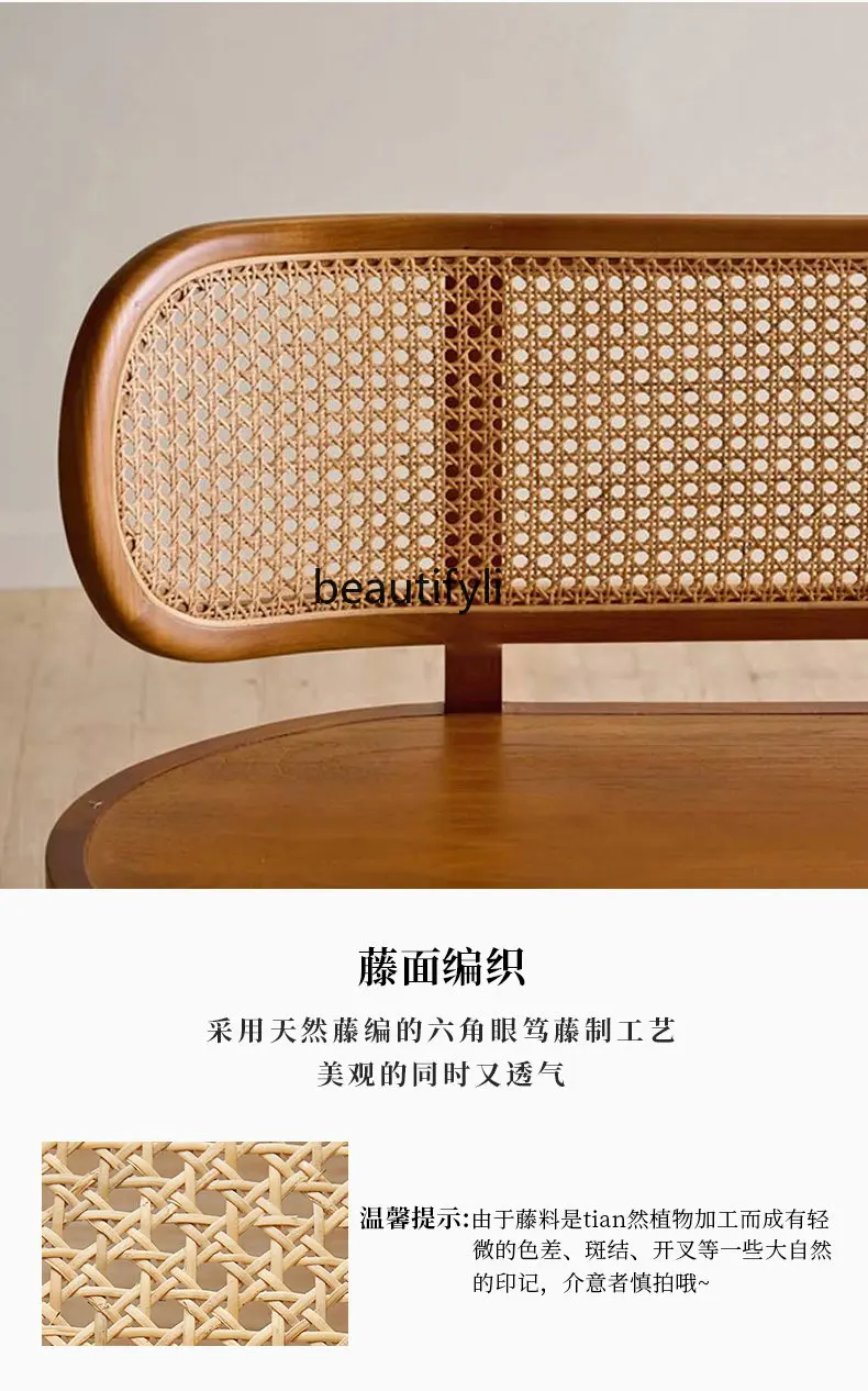 Massivholz Retro Doppel Rattan Stuhl Silent Style Log lange Bank Freizeit Rückenlehne Rattan Couch