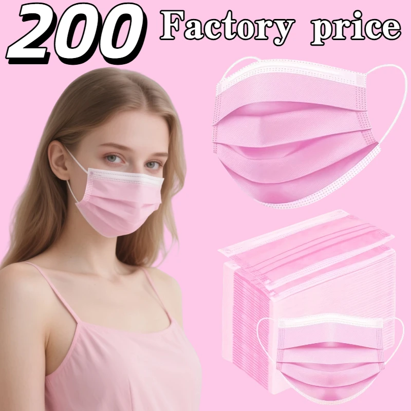 قيمة عظيمة! أقنعة وردية للاستعمال مرة واحدة - 3 طبقات قابلة للتنفس ومريحة، حلقات أذن قابلة للتعديل ووسادات أنف مناسبة للجنسين - 200/100/50/10 قطع، رخيصة للاستخدام المنزلي، يمكن شراؤها بكميات كبيرة، مثالية للأنشطة الخارجية، والمكتب، والمدرسة، والجنسين