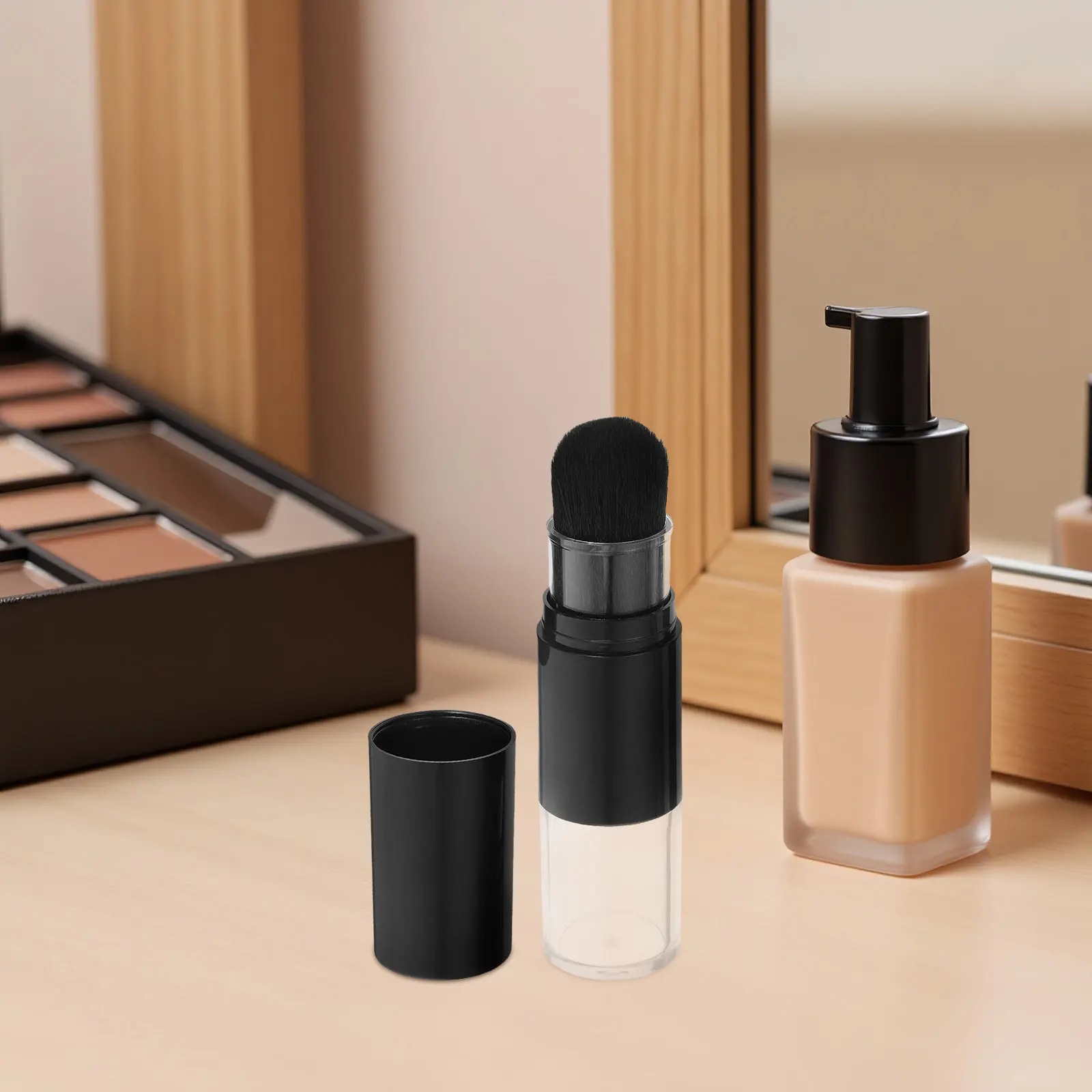 Multifunctional Makeup Brush Mini Portable Soft Face Applicator Automatic Powder Dispensing for Loose Pressed Powder Travel