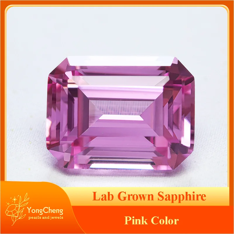 

Lab Grown Sapphire Pink Color Emerald Cut Gemstone for Charms DIY Ring Necklace Earrings Materials Selectable AGL Certificate