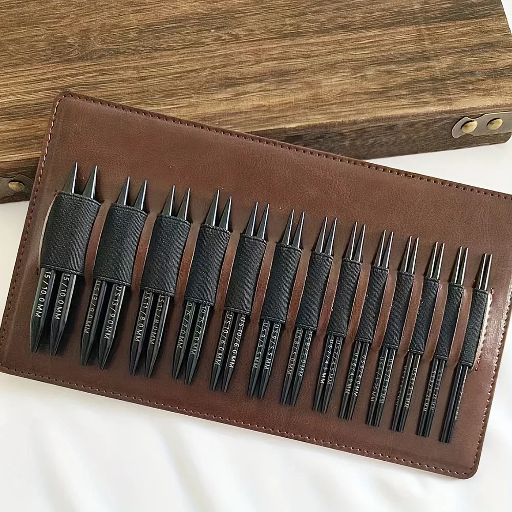 Set of 13 4-Inch 10Cm Black Detachable Aluminum Circular Needles 3.0-10.0mm with Case and Accessories Crochet Hook Set for Women