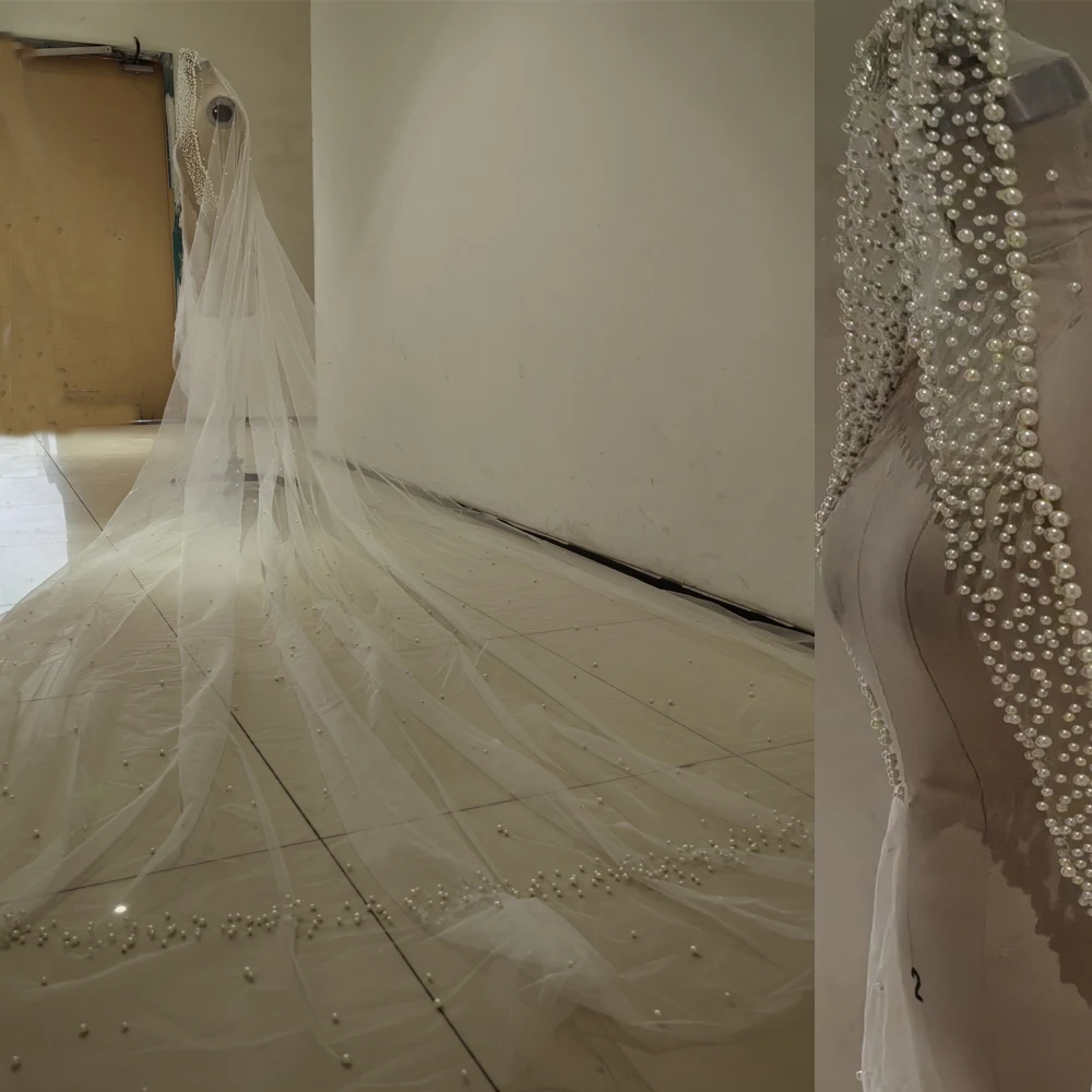 

Pearls Wedding Veil Luxurious Long Bridal Veils 1T Bridal Party Veils With Comb Wedding Accessories 300*400 Customized