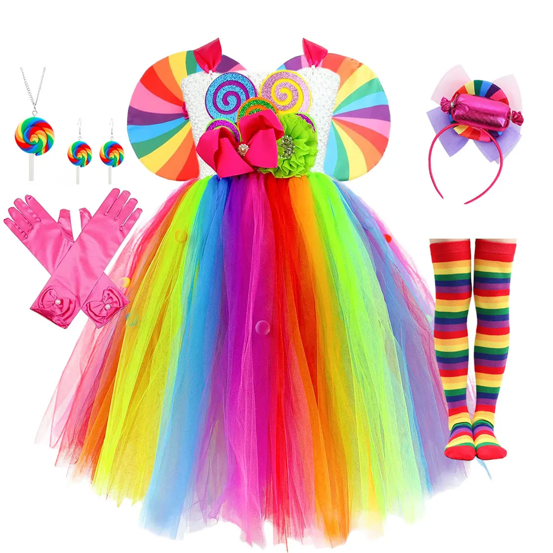 

Jewish Purim Festival Costume Lollipop Costume Play Kids Tutu Rainbow Dress Girls Carnival Parade Sweet Candy Apparel Party Gown