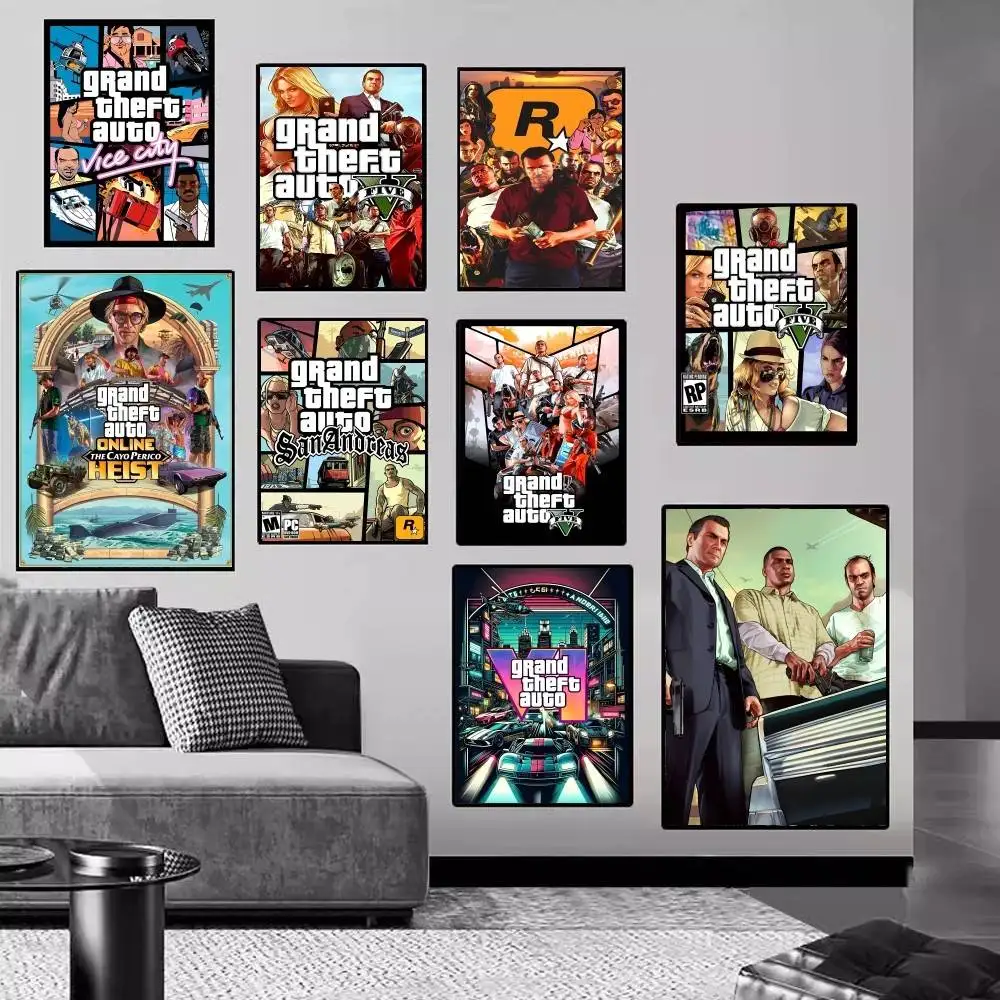 ملصق سيارات GTA 5 Grand Theft مطبوعات وملصقات ذات نوعية جيدة لغرفة عتيقة وبار مقهى ديكور منزلي