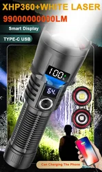 9900000000LM XHP360 Flashlight LED 500W White Spotlight Zoom Strong Light Long Shot Outdoors Metal SwitchHot OLED Power Display