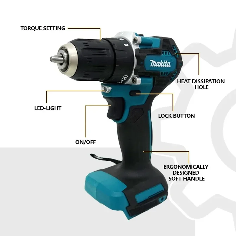 Makita-DDF487コードレスドライバー、パーカッションドリル、18V電気、可変速、ブラシレスモーター、衝撃電動工具