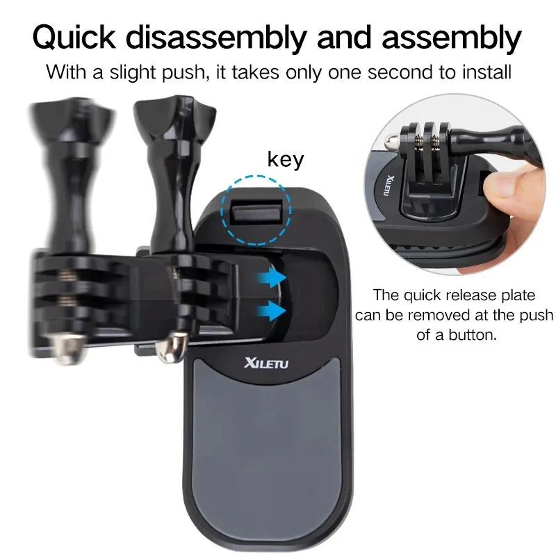Xiletu Schnell verschluss Rucksack Clip magnetische feste Halterung für Gopro 12 11 10 9 insta360 dji action 3 4 Sport kamera Zubehör