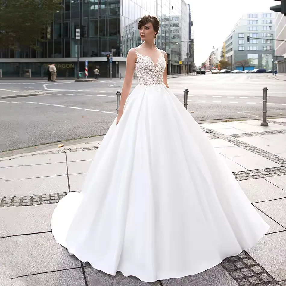 

Puffy Wedding Dresses Ball Gown Sheer Appliques Lace Bridal Gown Saudi Arabia Dubai Islamic Vestido De Noiva Customized