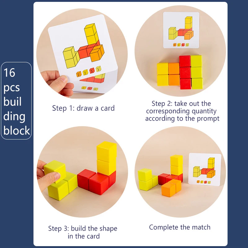 Blocos de construção pensando espaço para crianças, Puzzle 3D, Brinquedo didático Montessori, Cubo de madeira para treinamento de pensamento, Educação pré-escolar