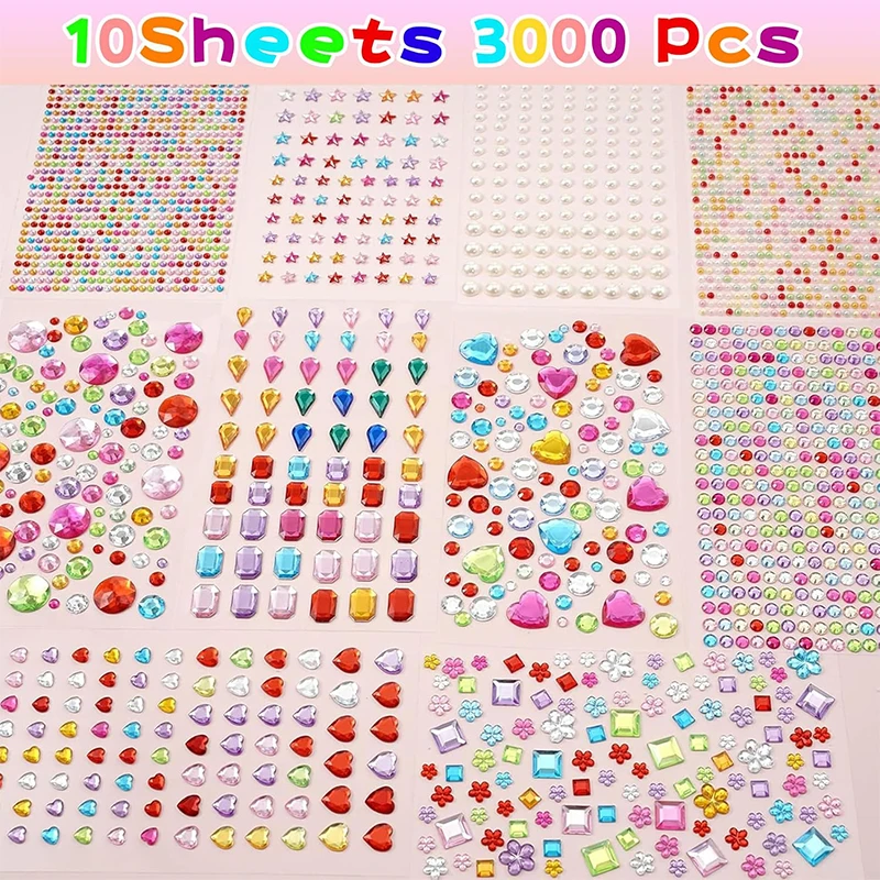 Edelstein-Aufkleber, Selbstklebende Gesichts-Schmuck-Sticker, Acryl-Edelsteine für DIY-Basteleien, Funkelnde Herzförmige Strass-Steine für Party- und Feiertagsdekoration