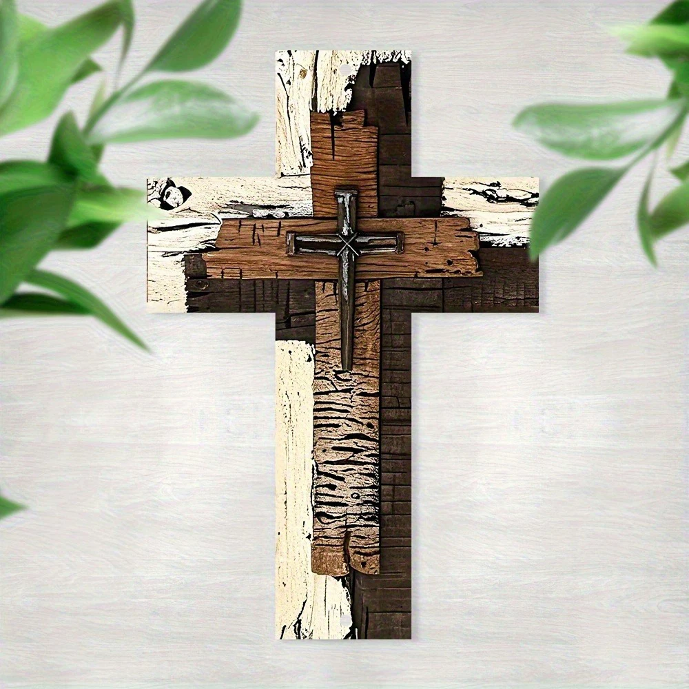 Vintage-Wandkunstdekoration mit Metallkreuz, handgefertigter Metallanhänger für Zuhause, Ferienhaus, Kirche, Innen- und Außendekoration, Weihnachten