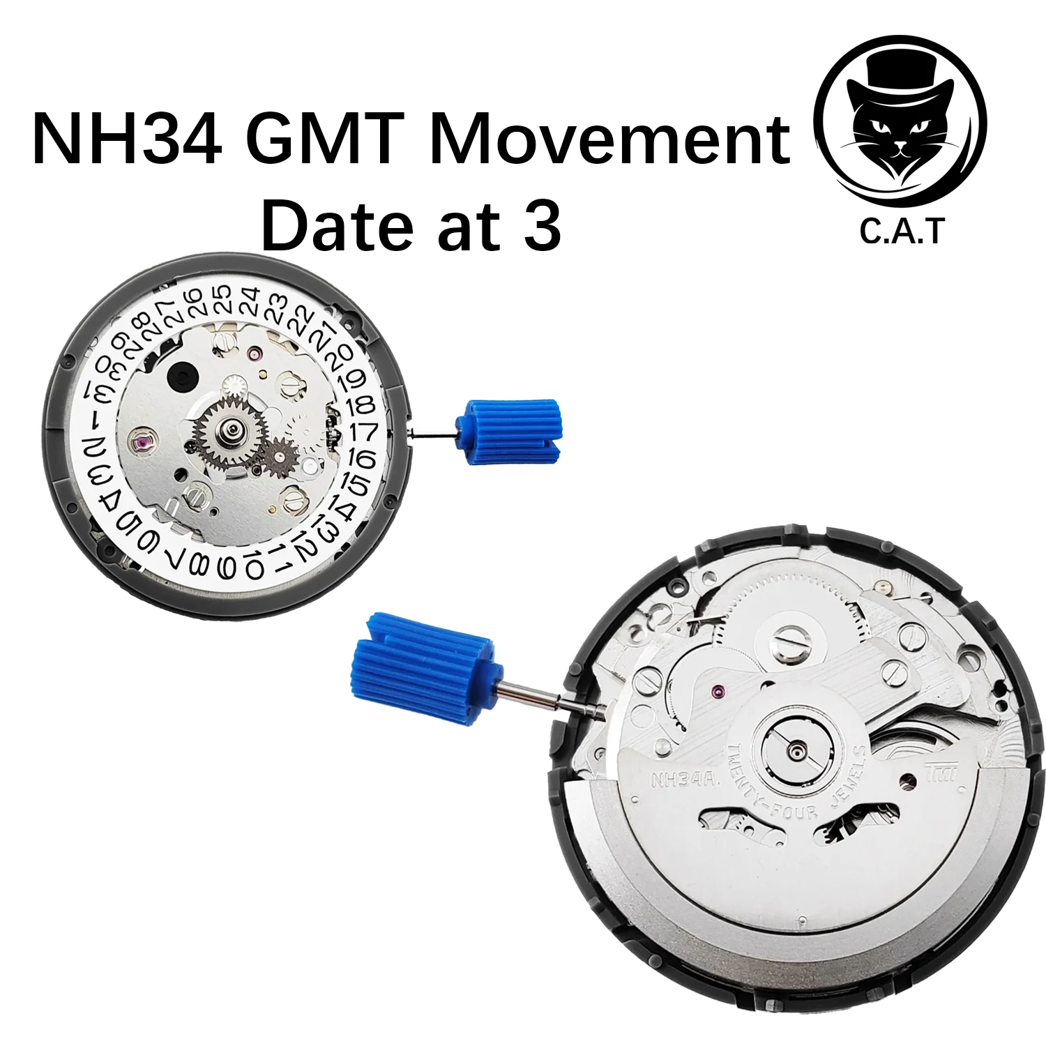 حركة سلسلة NH أوتوماتيكية 24 جواهر GMT-NH34 NH35 NH36 NH38 NH39 NH70 التاريخ عند 3 أجزاء ساعة قابلة للتخصيص C.A.T
