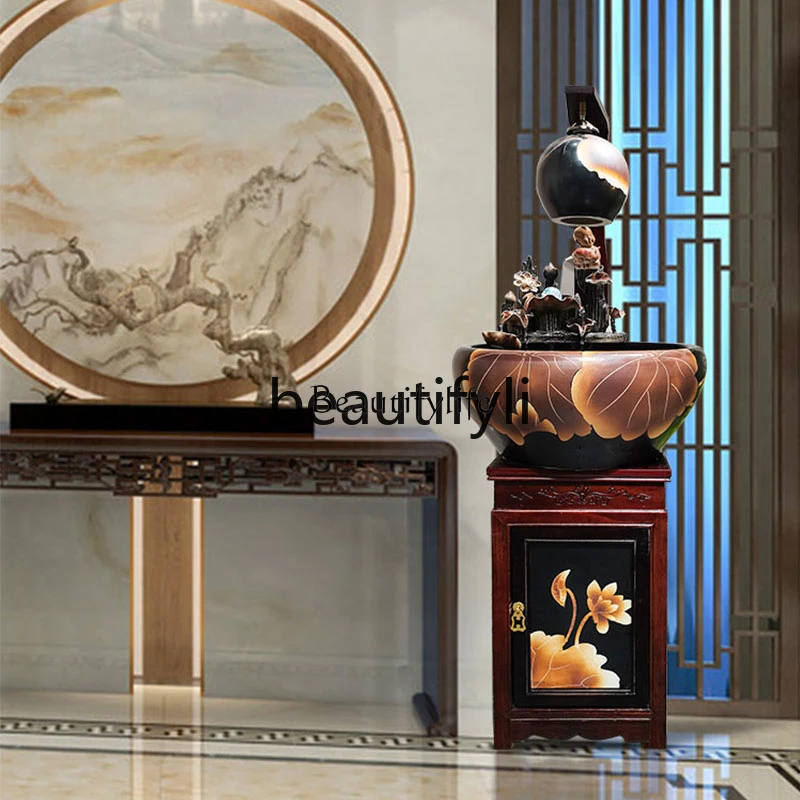 

New Chinese style lucky water feature fish tank large floor running water fountain ornament creative ceramic