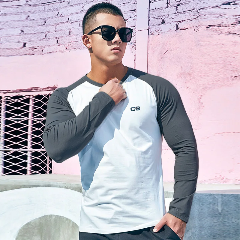 DROZENO Sports Fitness Long Sleeve T-shirt Contrast Color Training T-shirt Men's Youth Base Shirt