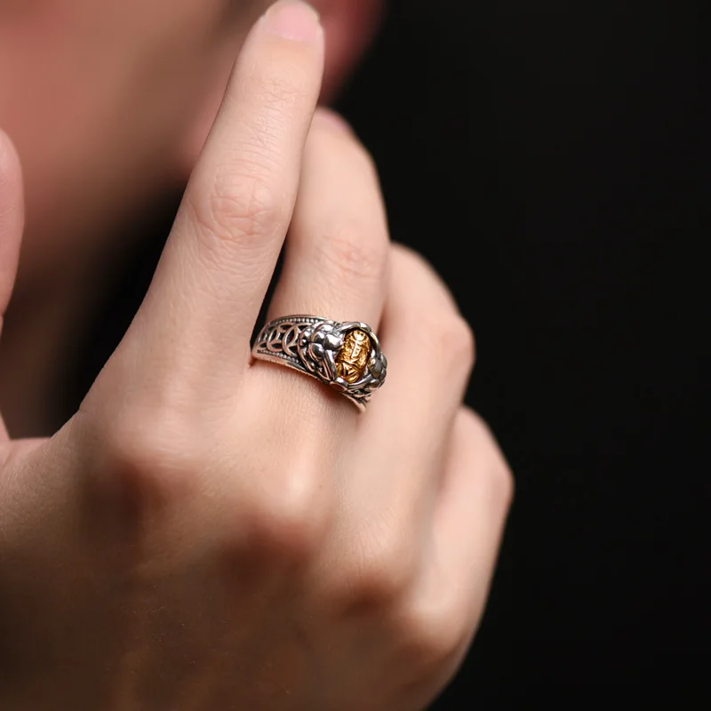 Blessing Scripture Bead Ring Men Jewelry Lucky Wealth Animal Pixiu Coin Design Male Index Finger Ring Adjustable