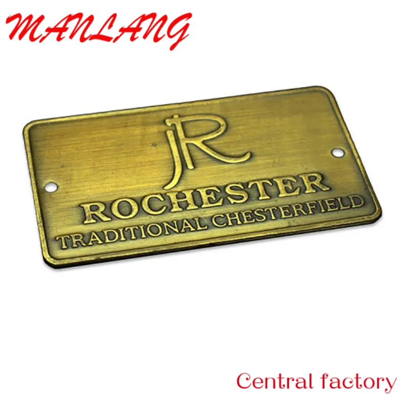 Custom  customization rectangle round metal antique brass furniture logo tags name plate