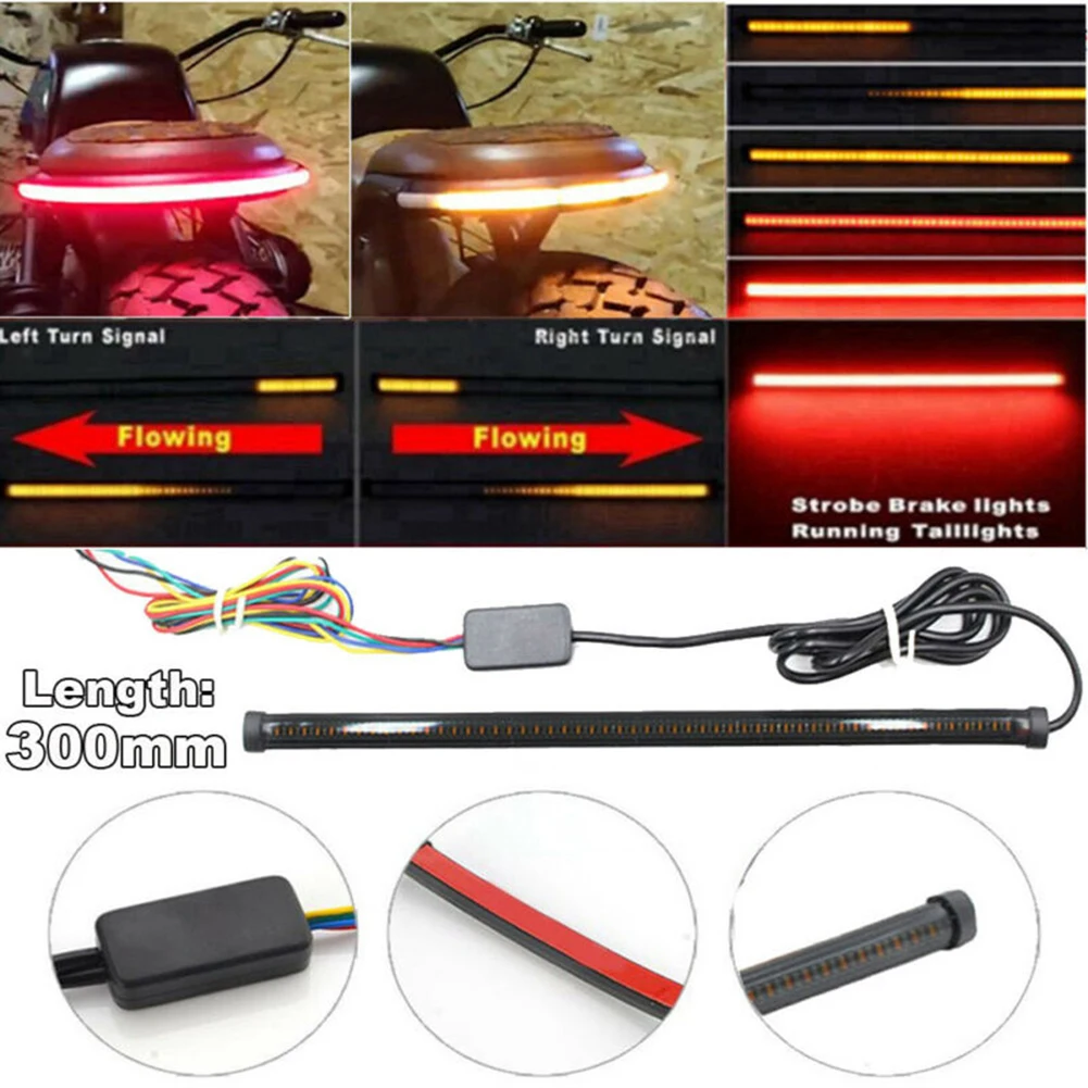 30CM Flexible LED Motorcycle Stop Light LED Tail Light Strips Sequential Turn Signal Rear Brake Stop Bulb Lamp Brake Light