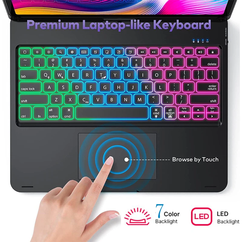 For IPad Pro 11 2021 Case with Keyboard - Multi-Touch Trackpa 10 Colors Backlight  360° Rotating Keyboard Cover Shell