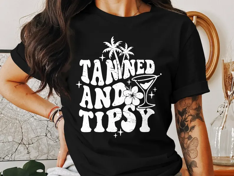 Tanned and Tipsy T-Shirt or Sweatshirt, Funny Summer Beach Shirt, Vacation Graphic Tee, Tropical Party Shirt, Hawaii Shirt