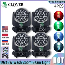 0 Tax 4Pcs 19x15W Zoom Wash Lyre Wash Dmx512 19X15W Led Wash Zoom Rgbw Moving Head Light Stage Spotlight For Wedding