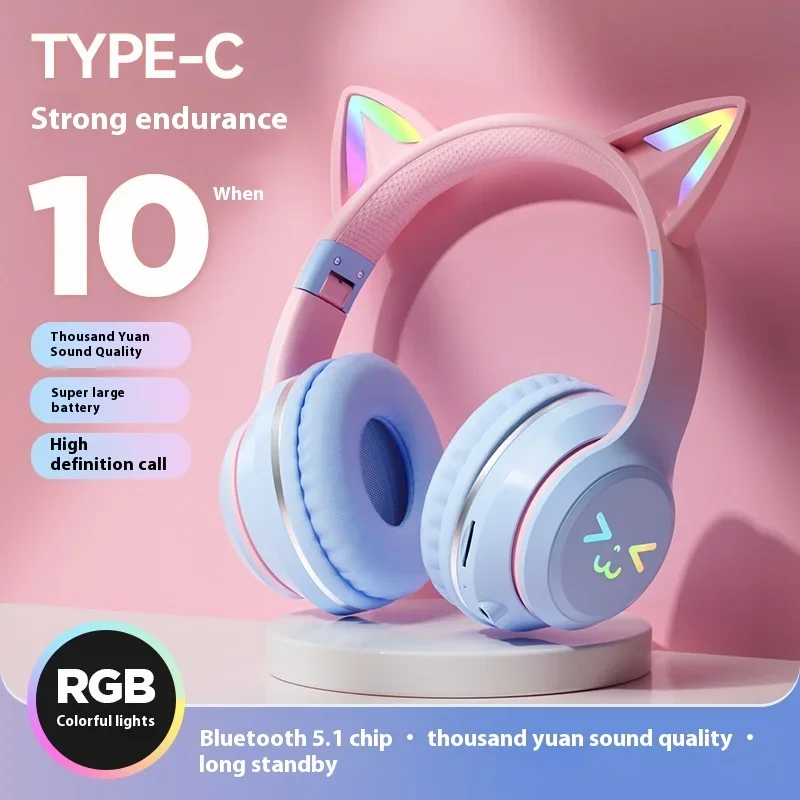 

Bestselling Cat Ears Gradient Light Headset Bluetooth Headphones with High Sound Quality and Long Life Wireless Headphones