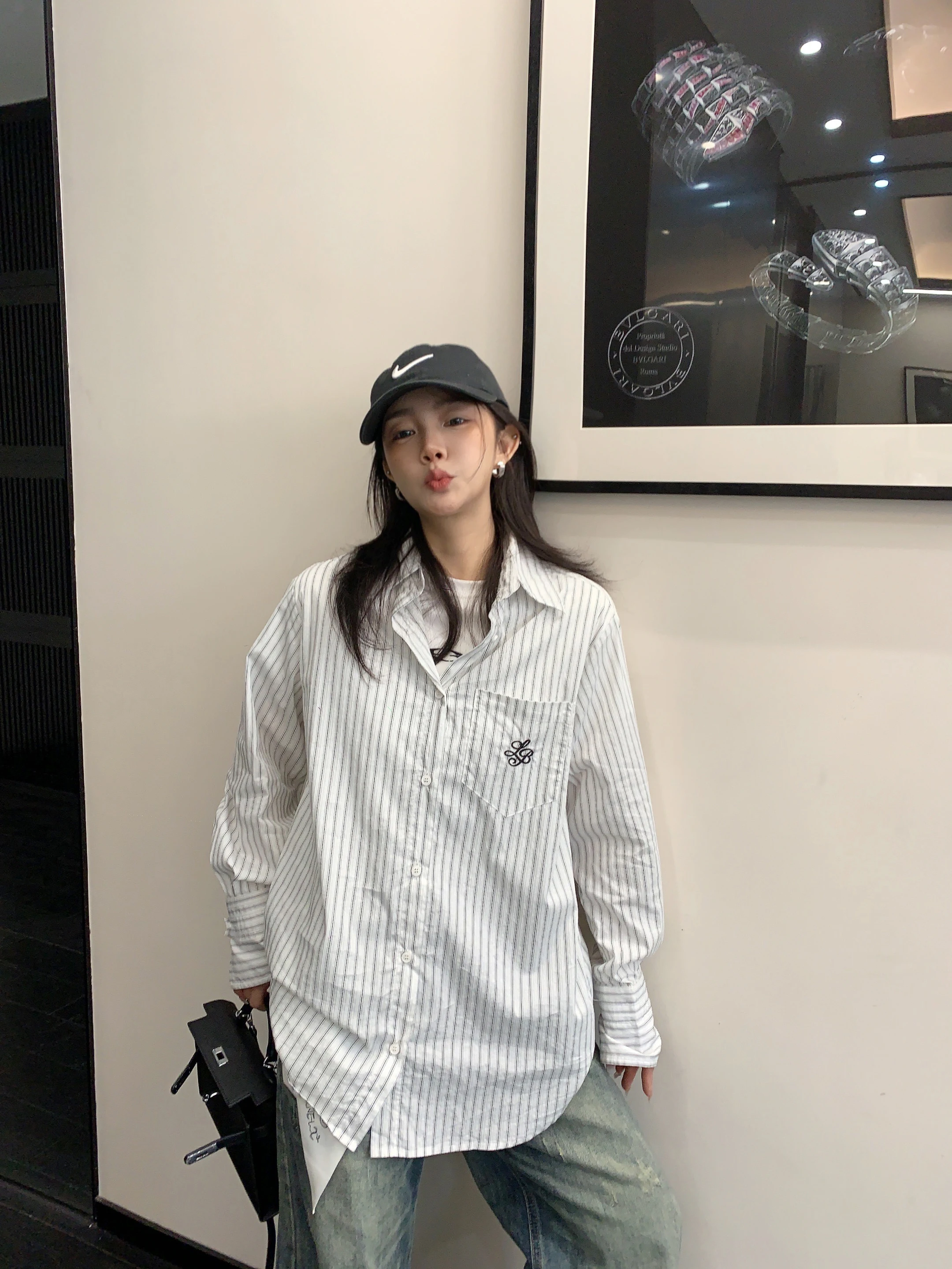

Casual Loose Women's Long Sleeve Shirt Spring 2026 Lightweight Cotton Striped Loose Fit Sun Protection Comfortable Top