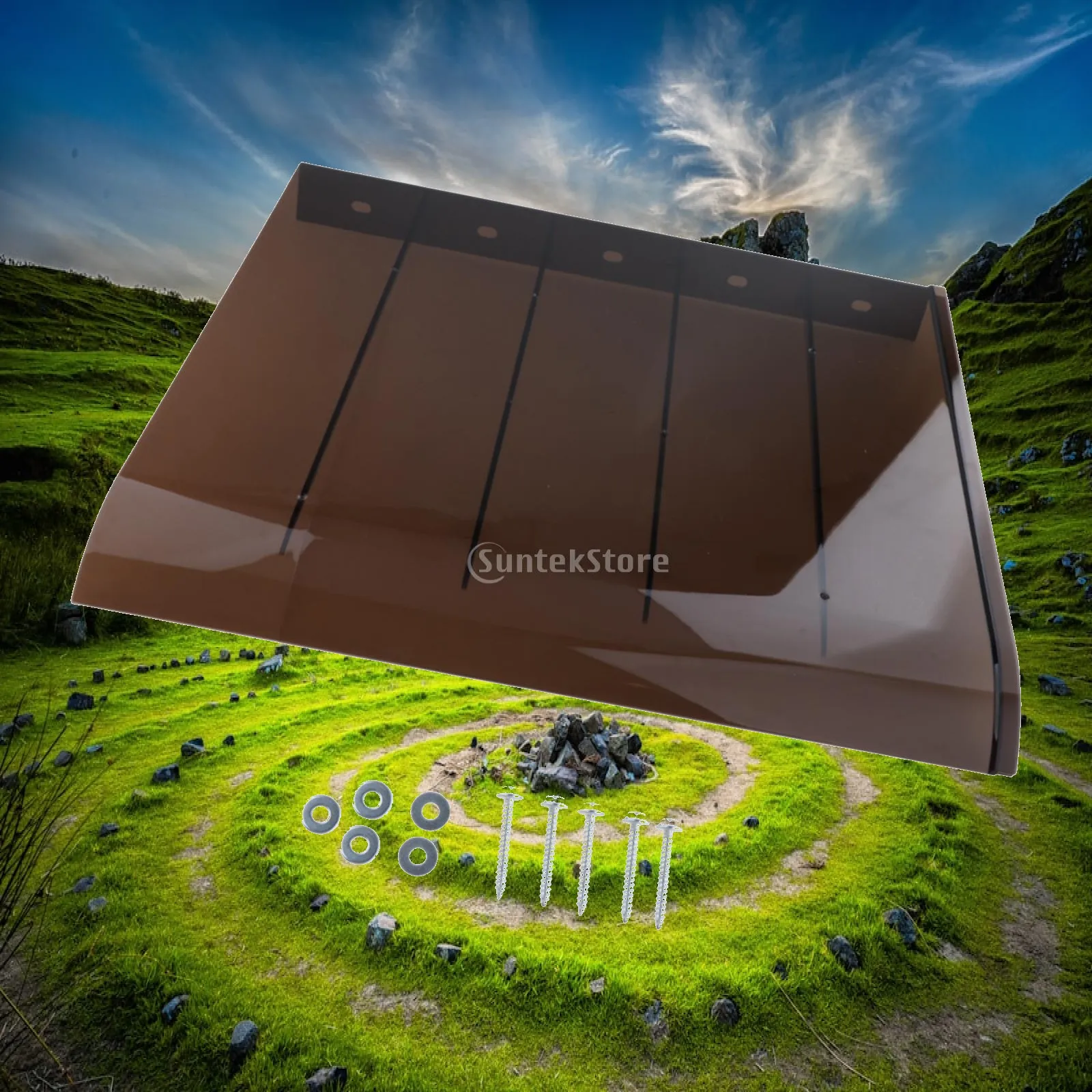 Exterior Window Awning Canopy PC Brown Rain Shelter Snow Shield Shade for Front Door Patio Roof Eaves