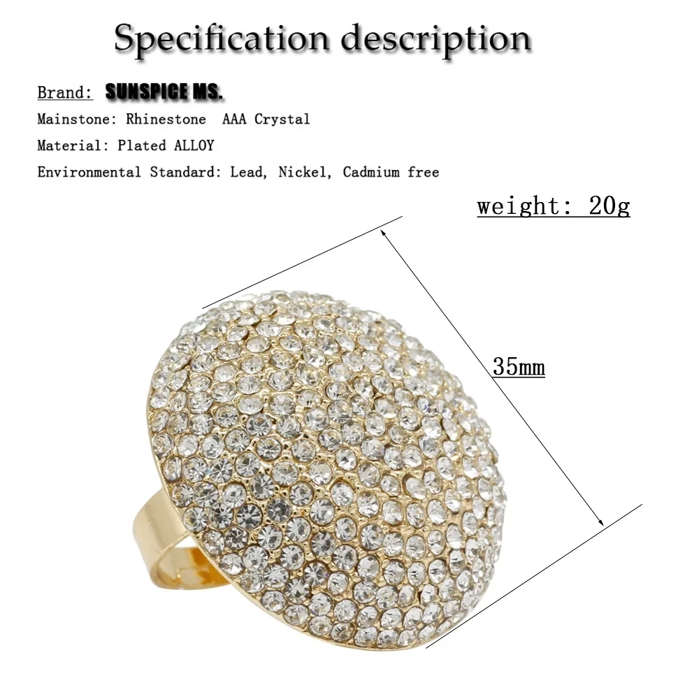POYASA Fashion Crystal Women Ring Bridal Wedding Jwelry Umbrella Design Big Ring Free Size Gold Color Arabic Morocco Bijoux