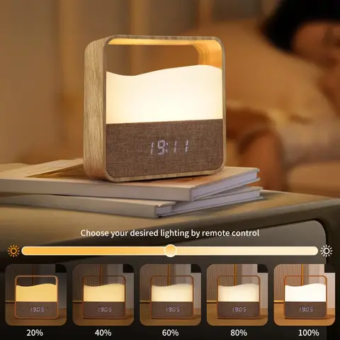 Remote Control Rechargeable Alarm Clock Night Light | Soft Light Sleeping Aid Timer Wake Up Office Bedside Nightlight
