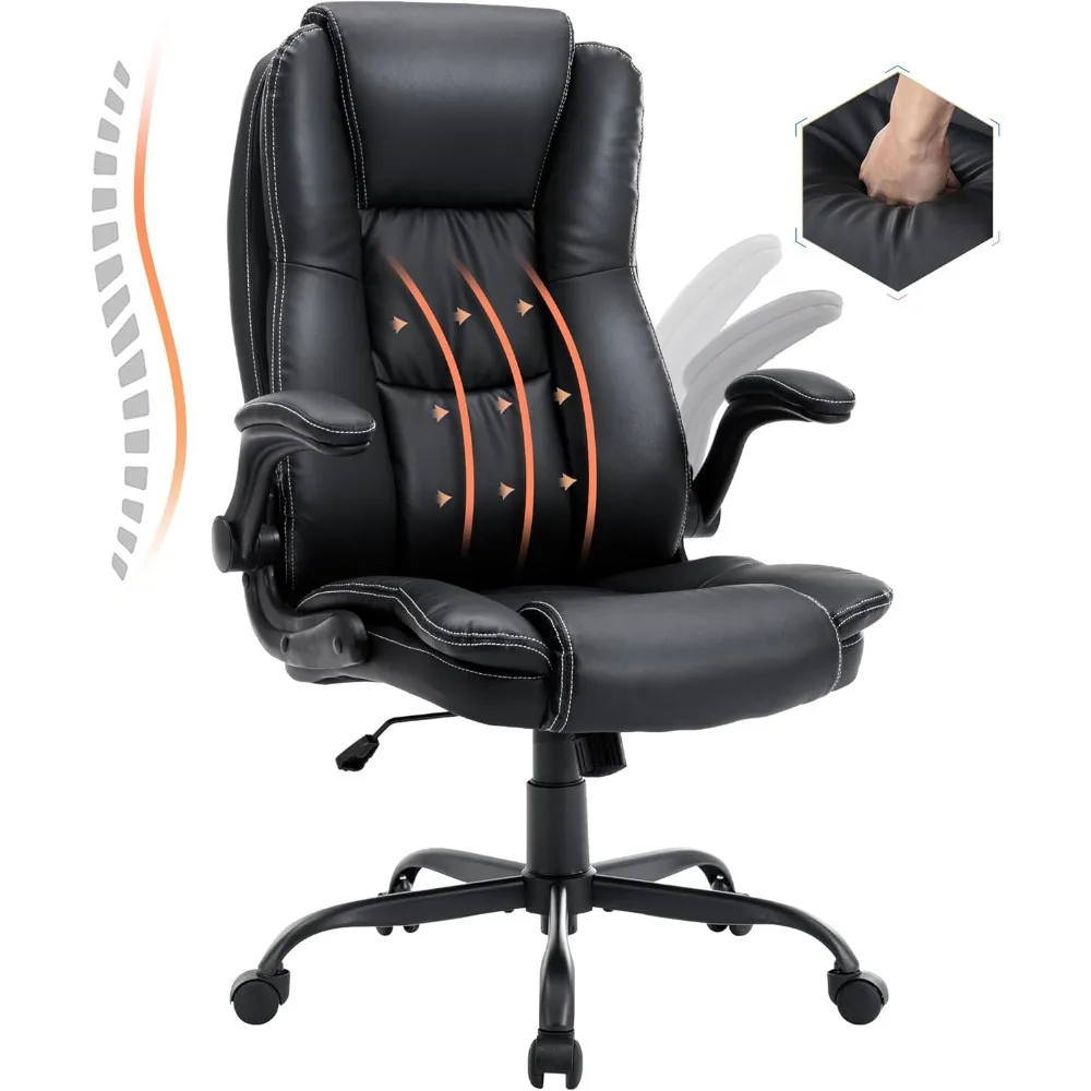 

Office Chair, Leather Executive Office Chair, Ergonomic Home Office Desk Chair with Flip-up Arms and Back Support,Comfortable