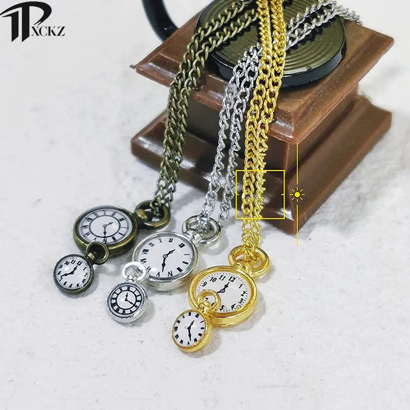 Dollhouse Mini Retro Pocket Watch Rotor Watch Pendant Watch Doll Decoration Accessories Children's Gift