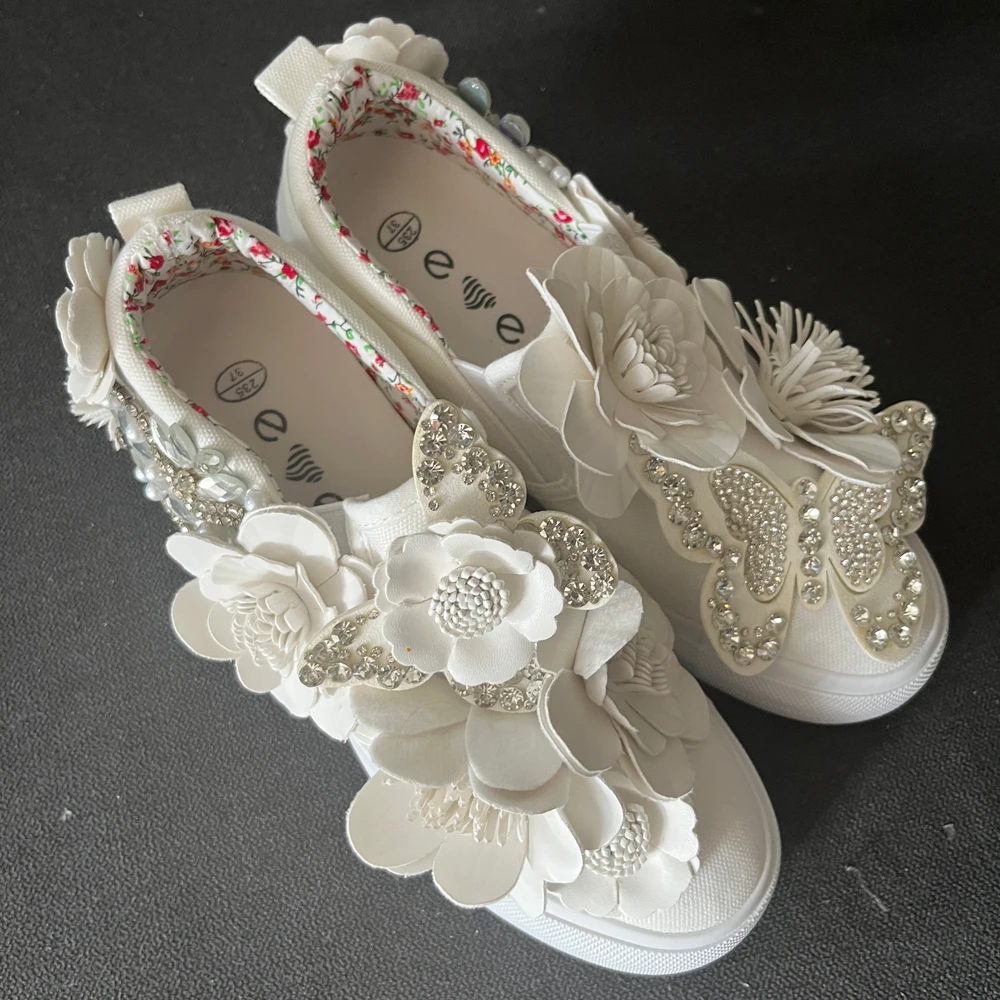 Sneakers White Retro Flower Canvas Women Platform Shoes Height Increased Internal Women Pumps for Girls Lady Students Party Prom