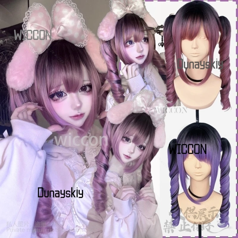 

Anime Misamisa Cosplay Jirai Kei Girls Halloween Party Lolita Pink To Black Gradient Synthetic Wig Heat Resistant Customized