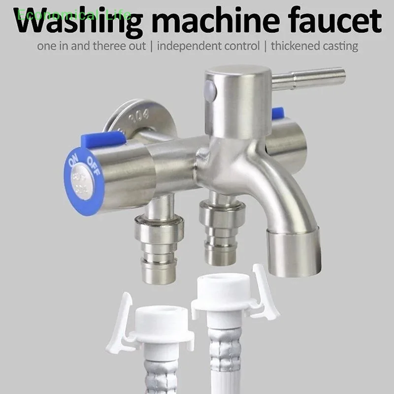 Stainless Steel Multi-function One Into Three Out Washing Machine Faucet Three Control Domestic Diverter Four-way Triangle Valve