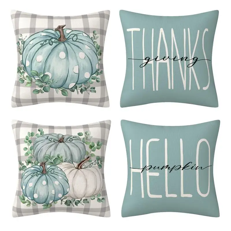 

Fall Pillow Covers Set Of 4 Thanksgiving Decorative Throw Couch Pillow Cases Decorative Linen 18X18Inch For Home Couch Sofa