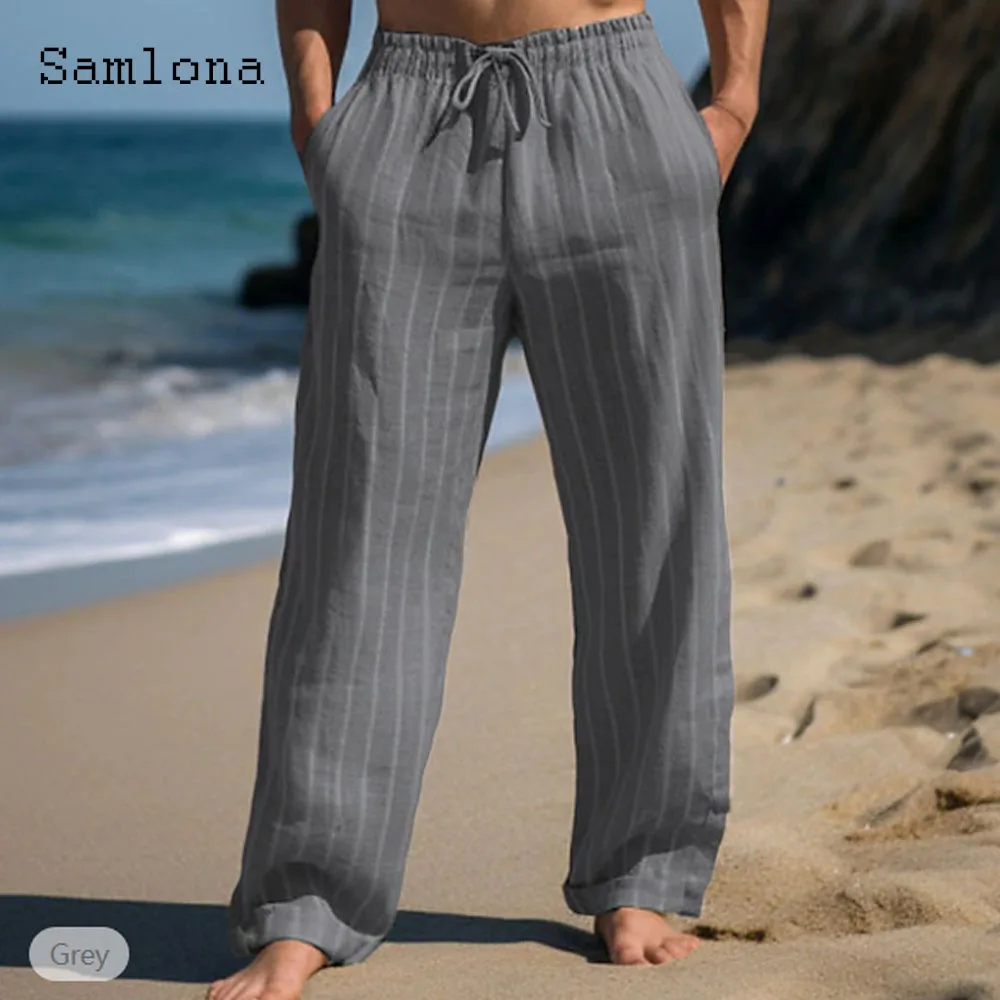 

2024 Men's Stand Pocket Casual Straight Pants Vintage Stripe Trouser Plus Size 3xl Mens Elegant Fashion Pants Men Beach Hotpants