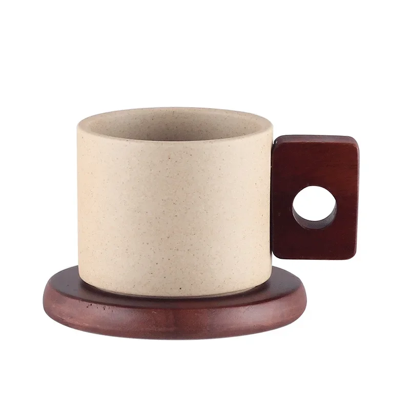 

Vintage Japanese Home Commercial Ceramic Mug Office Clay Hanging Ear Coffee Mug Water Cup With Acacia Tray