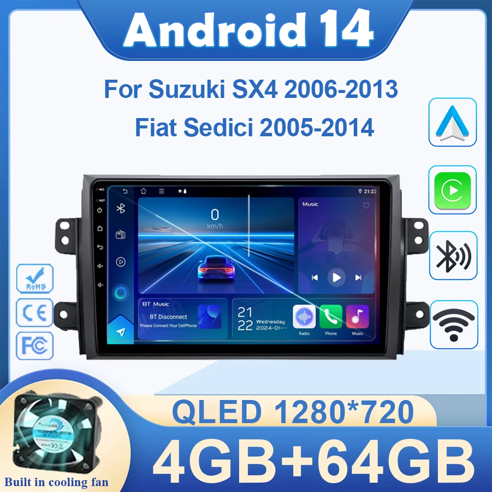 Android13 For Suzuki SX4 2006-2013 Fiat Sedici 2005-2014 Car Radio Multimedia Video Player QLED Navigation stereo GPS 5G wifi BT