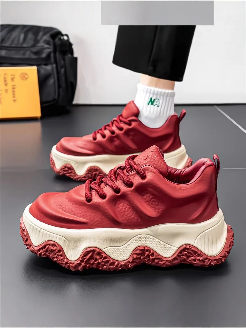 

Men's Casual Sport Shoes 2026 New Style Red Trendy Brand Universal Soluble Base Heightening Sport Leisure Trendy Shoes